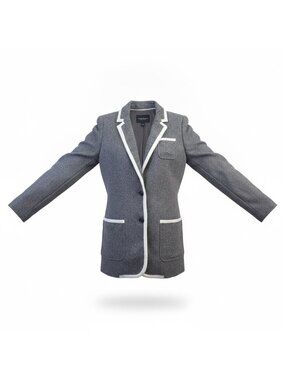 Banana Republic Womens Gray Wool Blend Hacking Jacket White Trim Lined Size 4